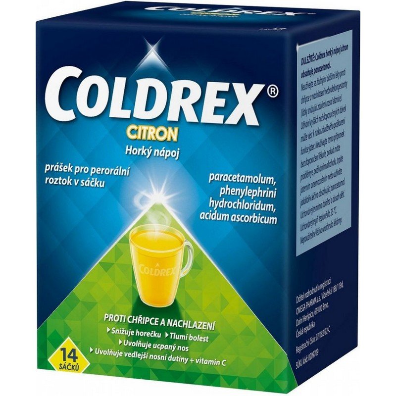 Coldrex Hot Drink Lemon – single-dose sachet with 750 mg paracetamol for flu and cold symptom relief