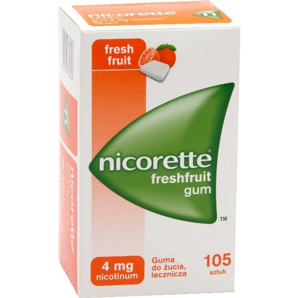 Nicorette FreshFruit Gum, 4 mg, chewing gum, 105 pieces.