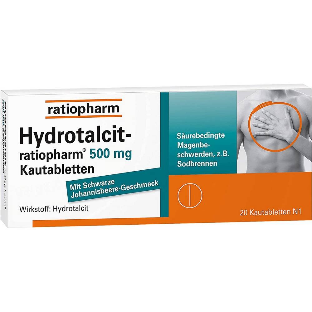 HYDROTALCIT-ratiopharm 500 mg chewable tablets, 20 pcs