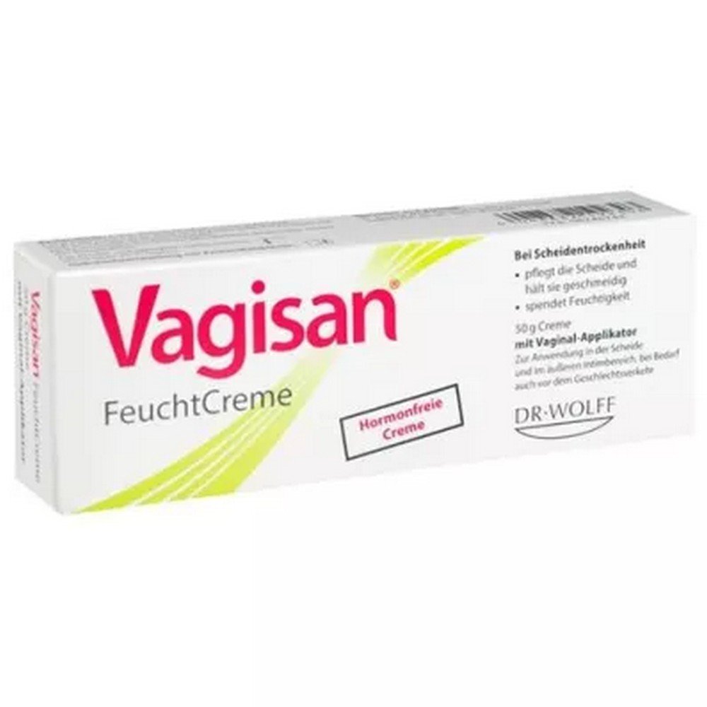 VAGISAN MoistCream with Applicator, 50 g for intimate dryness relief.