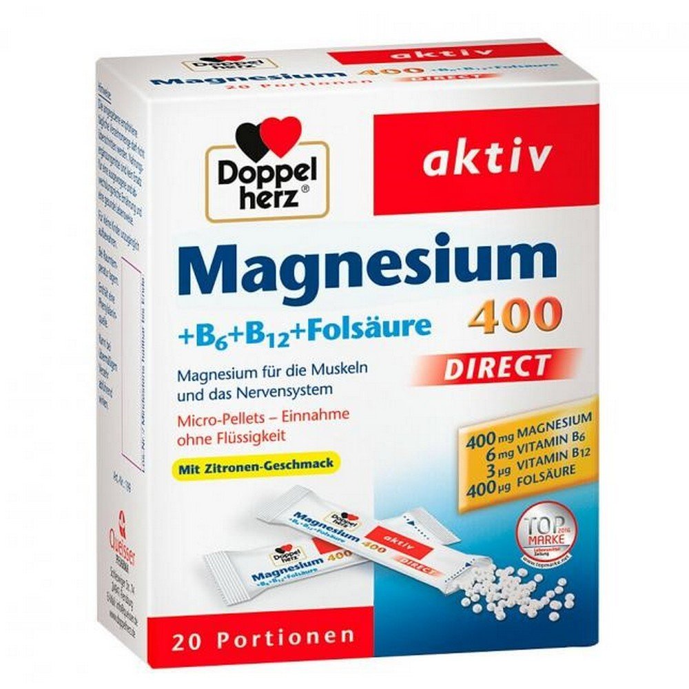 DOPPELHERZ Magnesium+B vitamins DIRECT pellets, 20 pcs