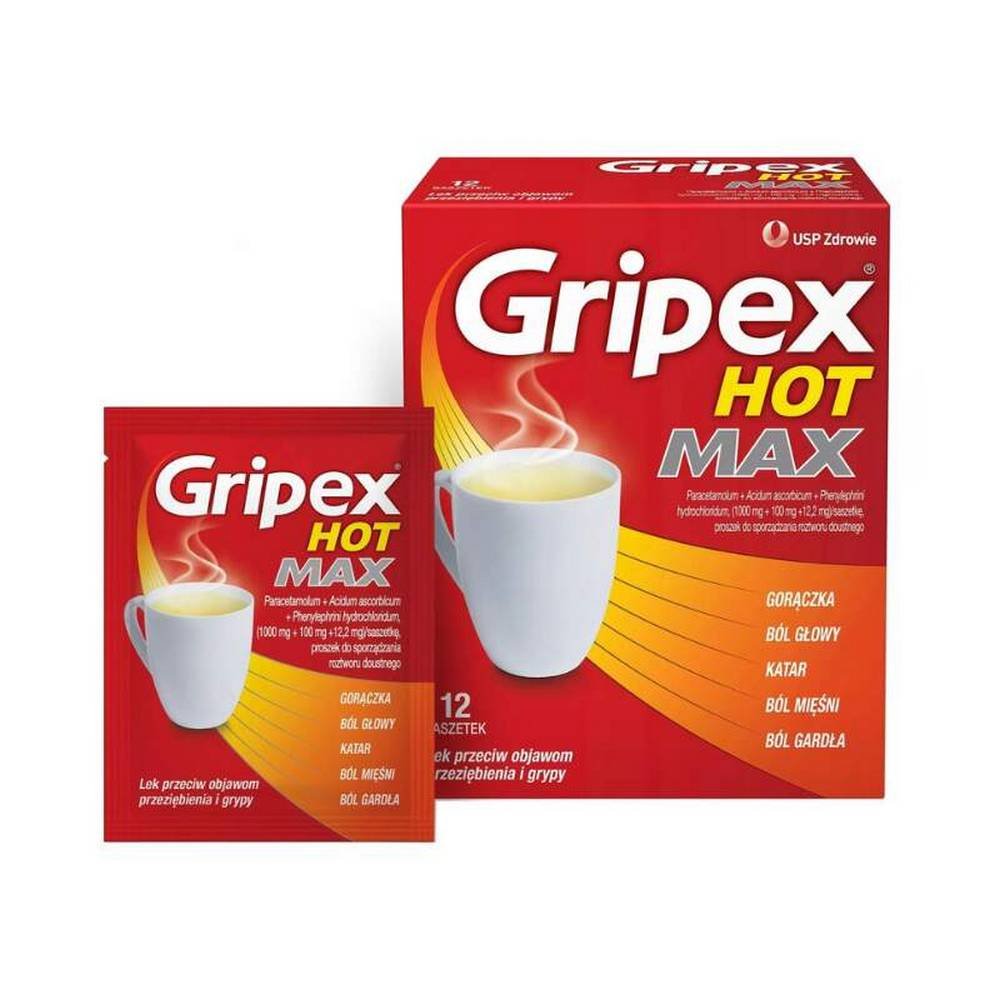 Gripex hot max 1000mg/100mg/12,2mg,12, Грипекс хот макс