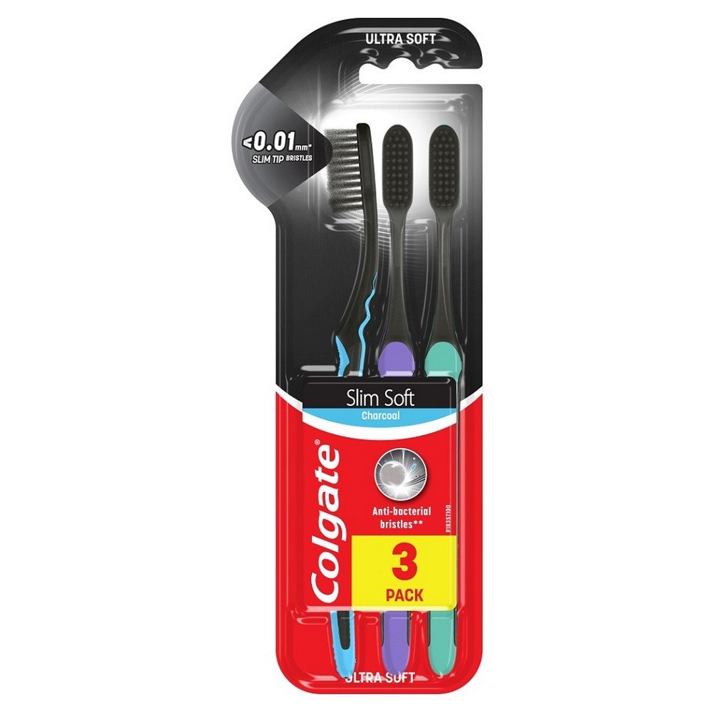 COLGATE Toothbrush Slim Soft Charcoal Soft 3 pcs