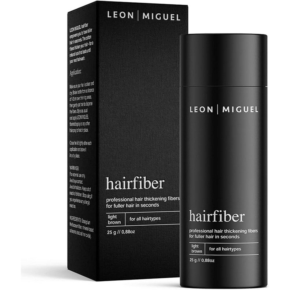 LEON MIGUEL® Hair Fiber – hair thickener – hair powder | 25 g 25g light brown,LEON MIGUEL® Hair Fiber – zagęszczacz do włosów – puder do włosów | 25 g 25g jasnobrązowy LEON MIGUEL