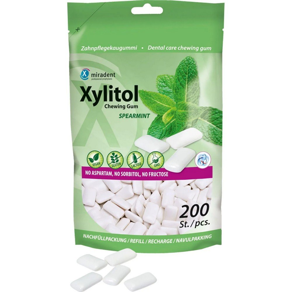 MIRADENT Xylitol Chewing Gum Spearmint Ref., 200 pcs