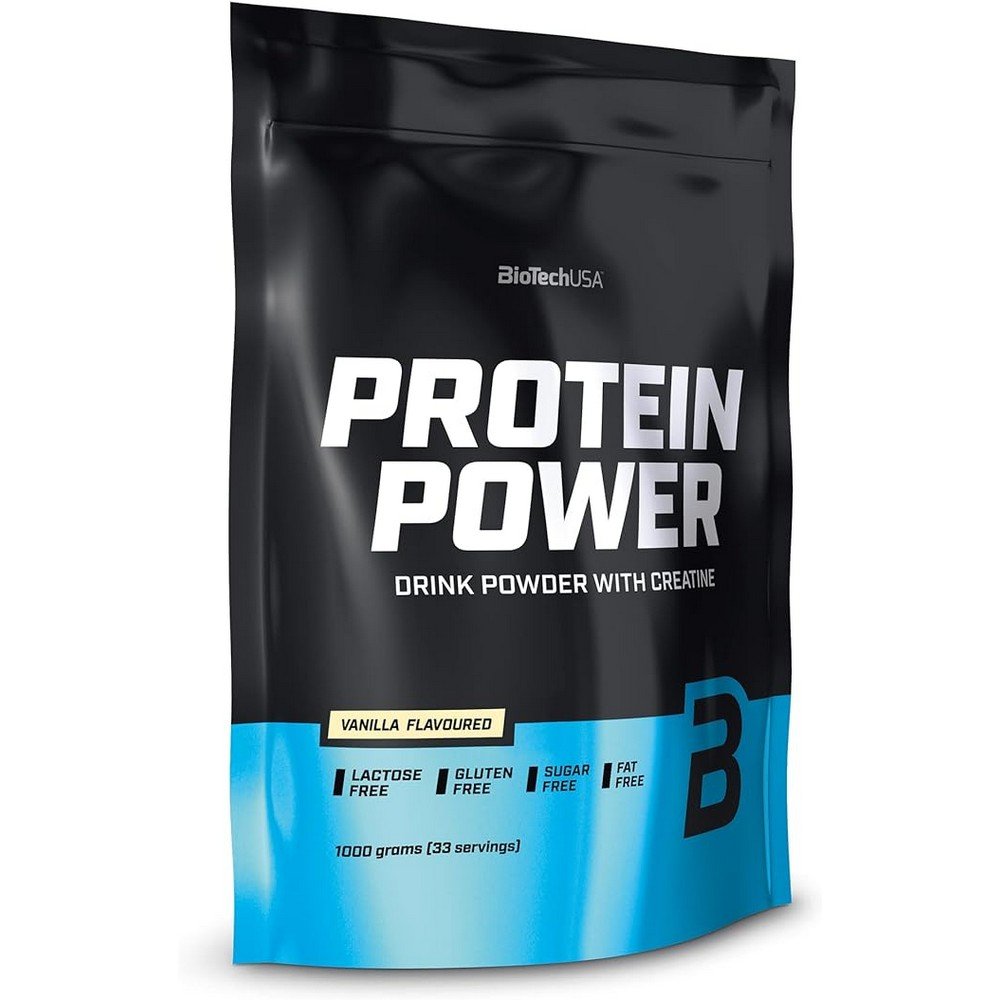 BioTechUSA Protein Power - High protein content, sugar-free, lactose-free, gluten-free | with added creatine, 1 kg, Vanilla,BioTechUSA Protein Power - Wysoka zawartość białka, bez cukru, laktozy, bez glutenu | z dodatkiem kreatyny, 1 kg, Wanilia