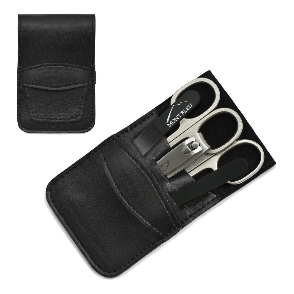 Mont Bleu s.r.o.,Mont Bleu 5-piece Manicure Set in Faux Leather Case, Simple Black,Mont Bleu 5dílná sada na manikúru v pouzdře z umělé kůže, jednoduchá černá