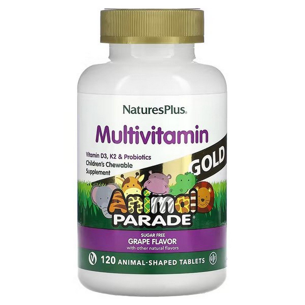 NaturesPlus, Source of Life, Animal Parade Gold, Children's Multivitamin and Minerals, Assorted Natural Flavors, 120 Animal-Shaped Chewable Tablets,NaturesPlus, Animal Parade Gold, Multivitamin-Kautabletten für Kinder, Traube, 120 Tabletten in Tierform