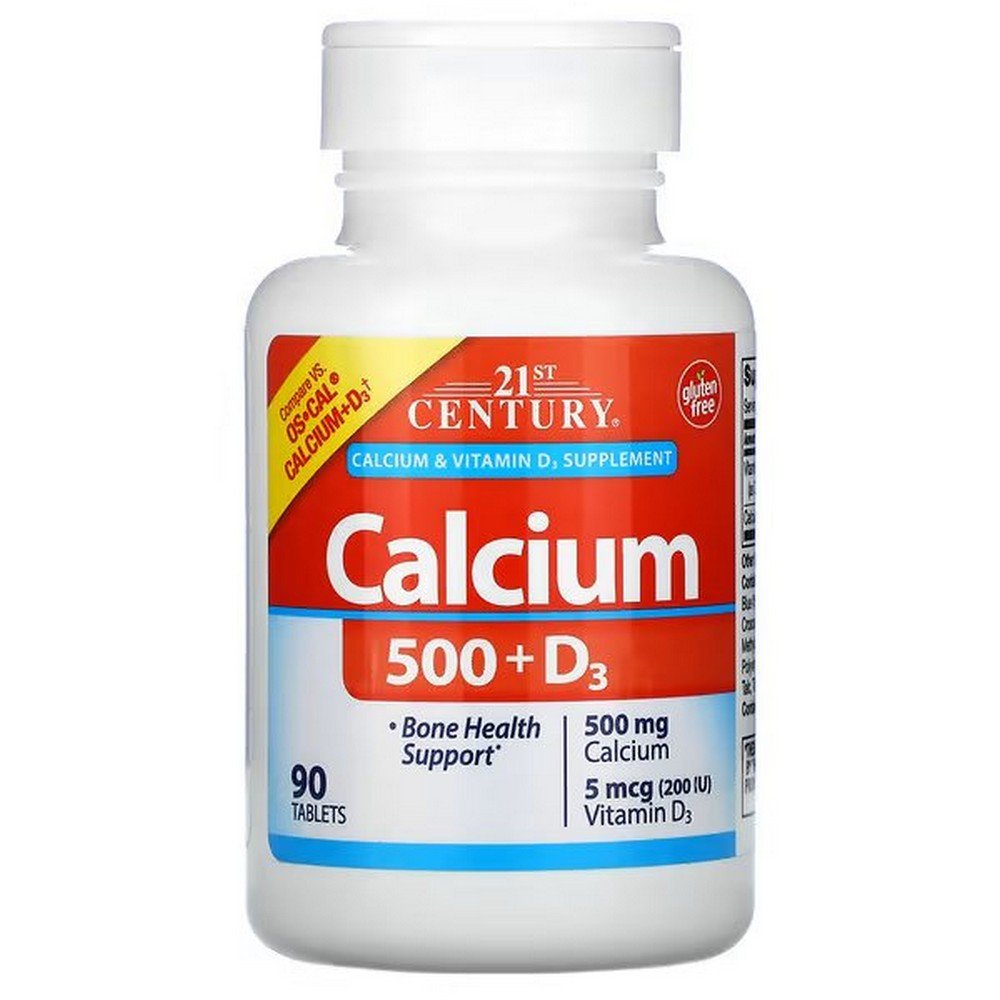 21st Century, Calcium 500 & Vitamin D3, 5 mcg (200 IU), 90 Tablets,21st Century, кальций 500 и витамин D3, 5 мкг (200 МЕ), 90 таблеток