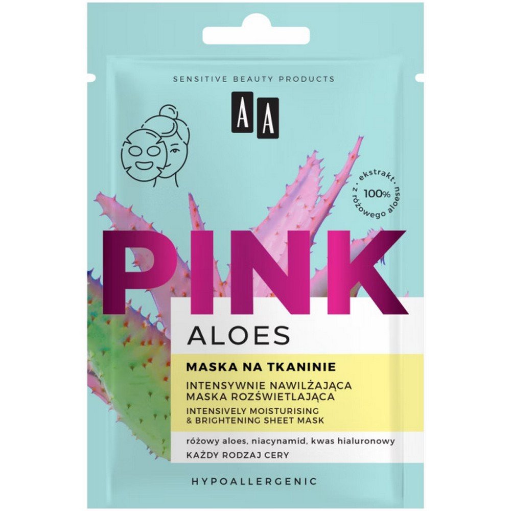 OCEANIC SP. Z O.O.,AA Aloes Pink Intensively moisturizing illuminating mask on fabric 18 ml,AA Aloes Pink Intensywnie nawilżająca maska rozświetlająca na tkaninie 18 ml
