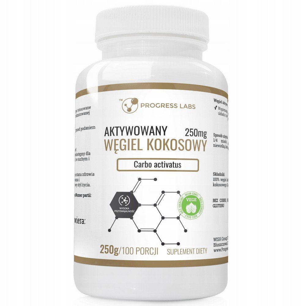 ACTIVATED COCONUT CARBON dietary supplement, 150,g ,Suplement diety AKTYWOWANY WĘGIEL KOKOSOWY, 150,g,Progress Labs