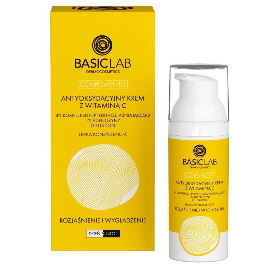 BasicLab,ANTIOXIDANT CREAM WITH VITAMIN C, 4% PEPTIDE COMPLEX, 1% ADENOSINE, GLUTATHIONE WITH A LIGHT CONSISTENCY, BRIGHTENING AND SMOOTHING 50ml ,ANTYOKSYDACYJNY KREM Z WITAMINĄ C, 4% KOMPLEKSU PEPTYDU, 1% ADENOZYNY, GLUTATIONEM O LEKKIEJ KONSYSTENCJI, ROZJAŚNIENIE I WYGŁADZENIE 50ml