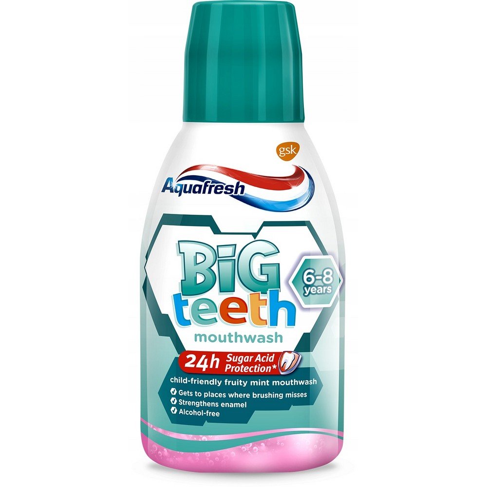 SmithKline Beecham,Aquafresh Big Teeth Mouthwash mouthwash for children Fruit 6-8 years 300m,Aquafresh Big Teeth Mouthwash płyn do płukania jamy ustnej dla dzieci Fruit 6-8 lat 300m