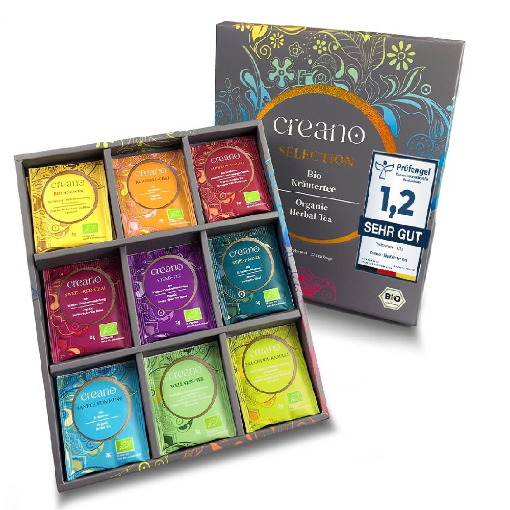 Creano Organic Herbal Tea - 27 Organic Tea Bags in 9 Different Varieties - 54 g,io-Kräutertee – 27 Bio-Teebeutel in 9 verschiedenen Sorten – 54 g