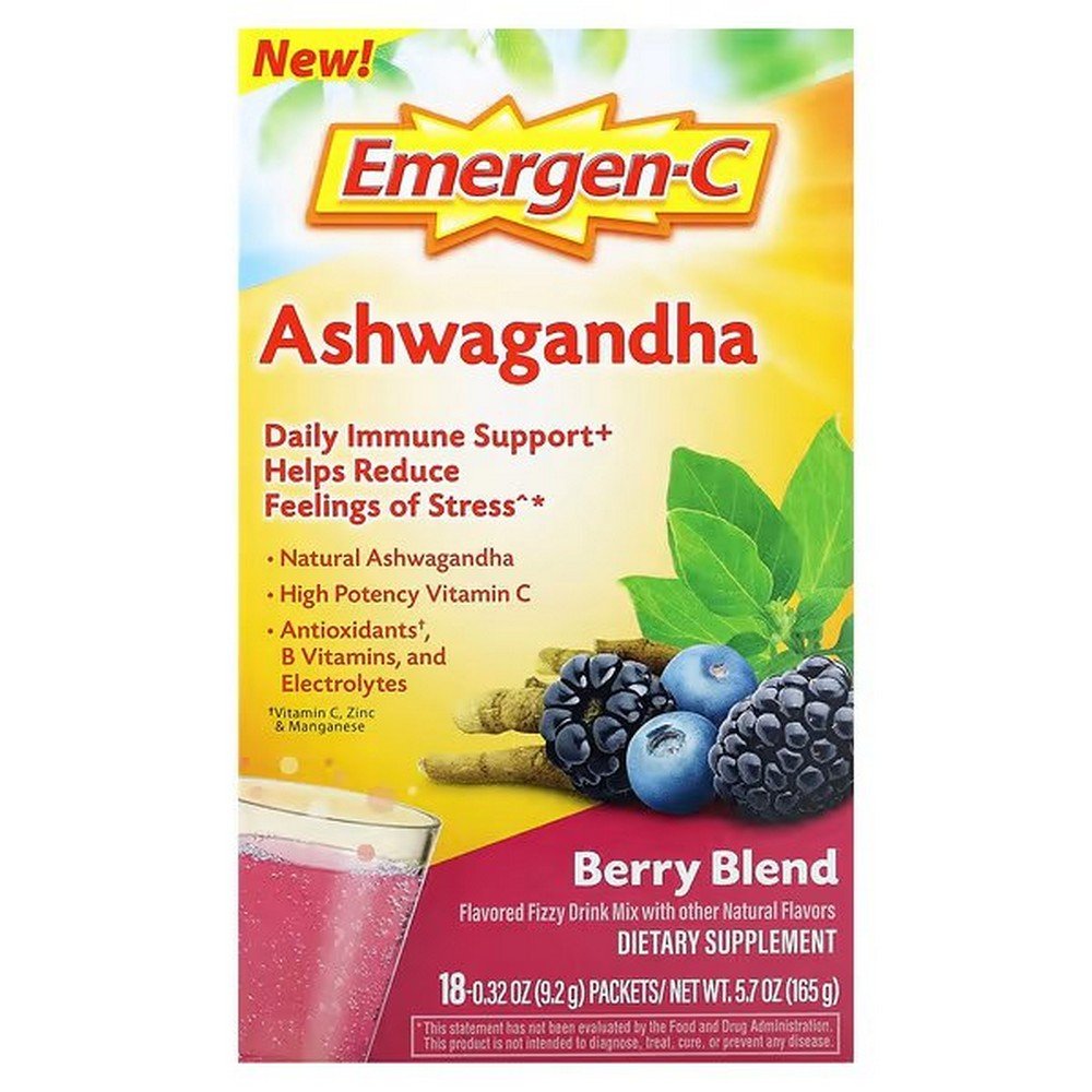 Emergen-C, Ashwagandha, Berry Blend, 18 Packets, 9.2 g (0.32 oz.) Each;Emergen-C, Ashwagandha, Beerenmischung, 18 Päckchen, je 9,2 g (0,32 oz.)