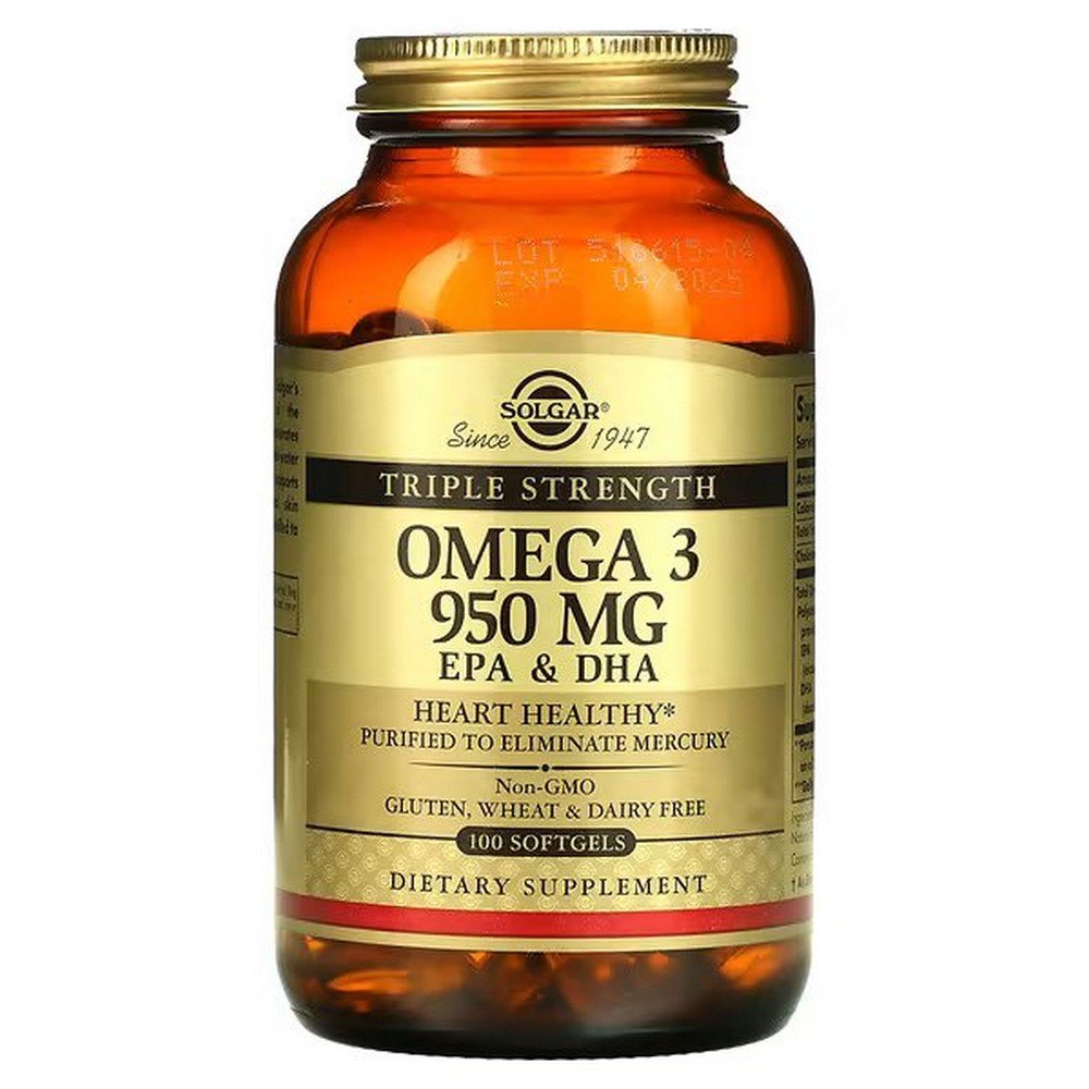 Solgar, Omega-3, EPA and DHA, Triple Strength, 950 mg, 100 Softgels,Solgar, Omega-3, EPA und DHA, dreifache Stärke, 950 mg, 100 Weichkapseln