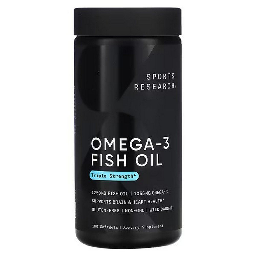 Sports Research, Omega-3 Fish Oil, Triple Strength, Omega-3 Fish Oil, Triple Strength, 180 Softgels,Sports Research, Omega-3 Fish Oil, Triple Strength, Omega-3-Fischöl, dreifache Wirkstärke, 180 Weichkapseln