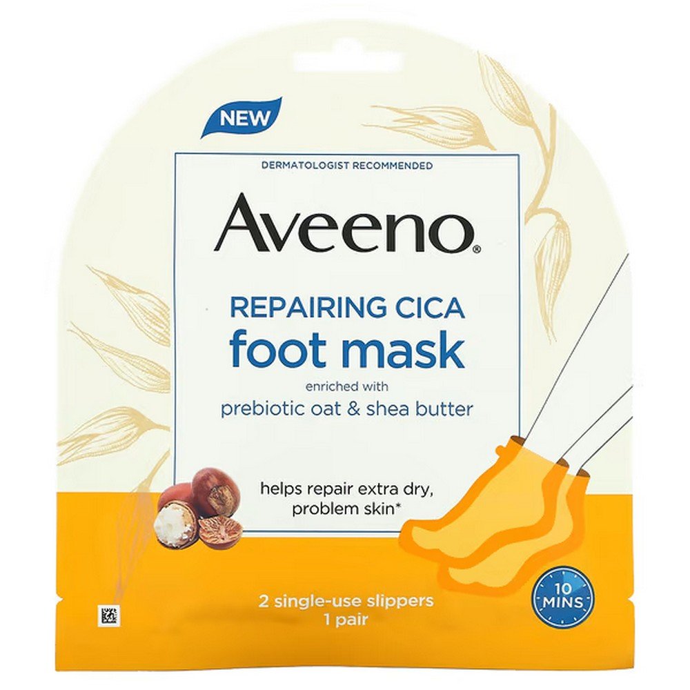 Aveeno, Cica Repairing Foot Mask, 2 Disposable Slippers,Aveeno, восстанавливающая маска для ног с готу колой, 2 одноразовых носочка
