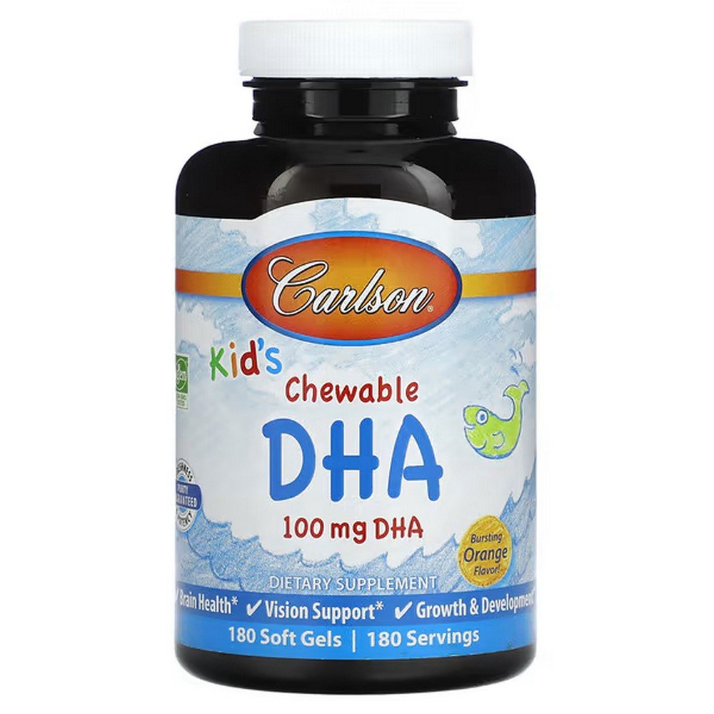 Carlson, Kid's Chewable DHA, Bursting Orange, 100 mg, 180 softgels,Carlson, Жевательная ДГК для детей, апельсин, 100 мг, 180 мягких таблеток