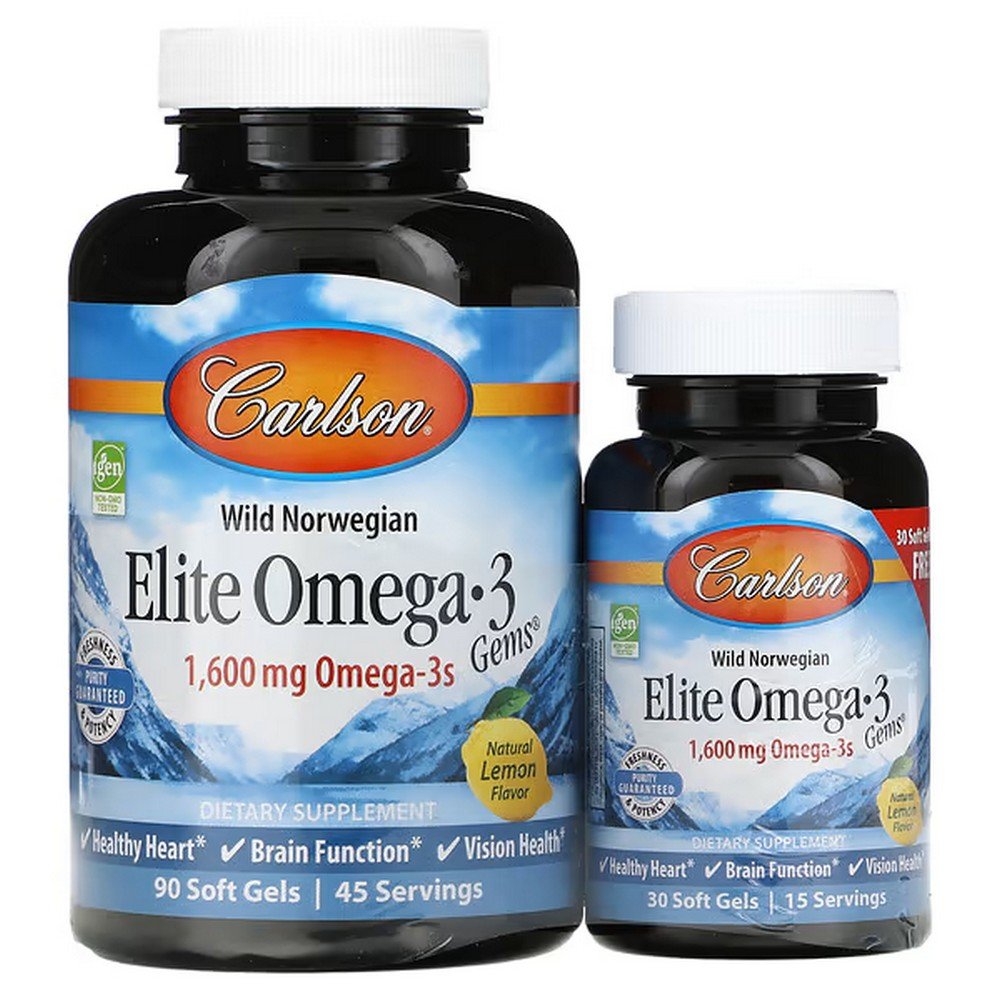 Carlson, Elite Omega-3 Gems, Natural Lemon Flavor, 1600 mg, 120 Capsules (800 mg per Capsule),Carlson, Elite Omega-3 Gems,  натуральный лимонный вкус, 1600 мг, 120 капсул (800 мг в 1 капсуле)