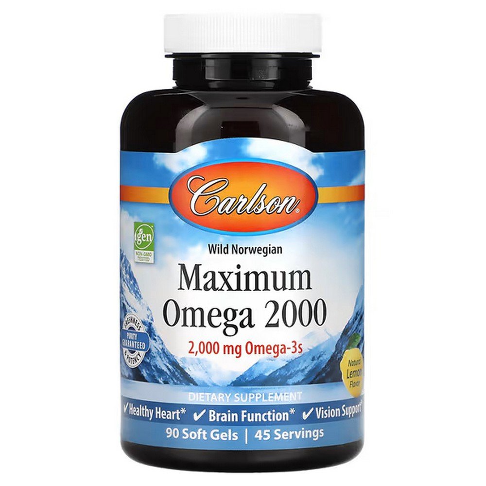 Carlson, Wild Norwegian, Maximum Omega 2000, 2,000 mg, 90 Softgels (1,000 mg per Softgel),Carlson, Maximum Omega 2000, омега-3 кислоты из норвежской рыбы дикого улова, 2000 мг, 90 капсул (1000 мг в 1 капсуле)