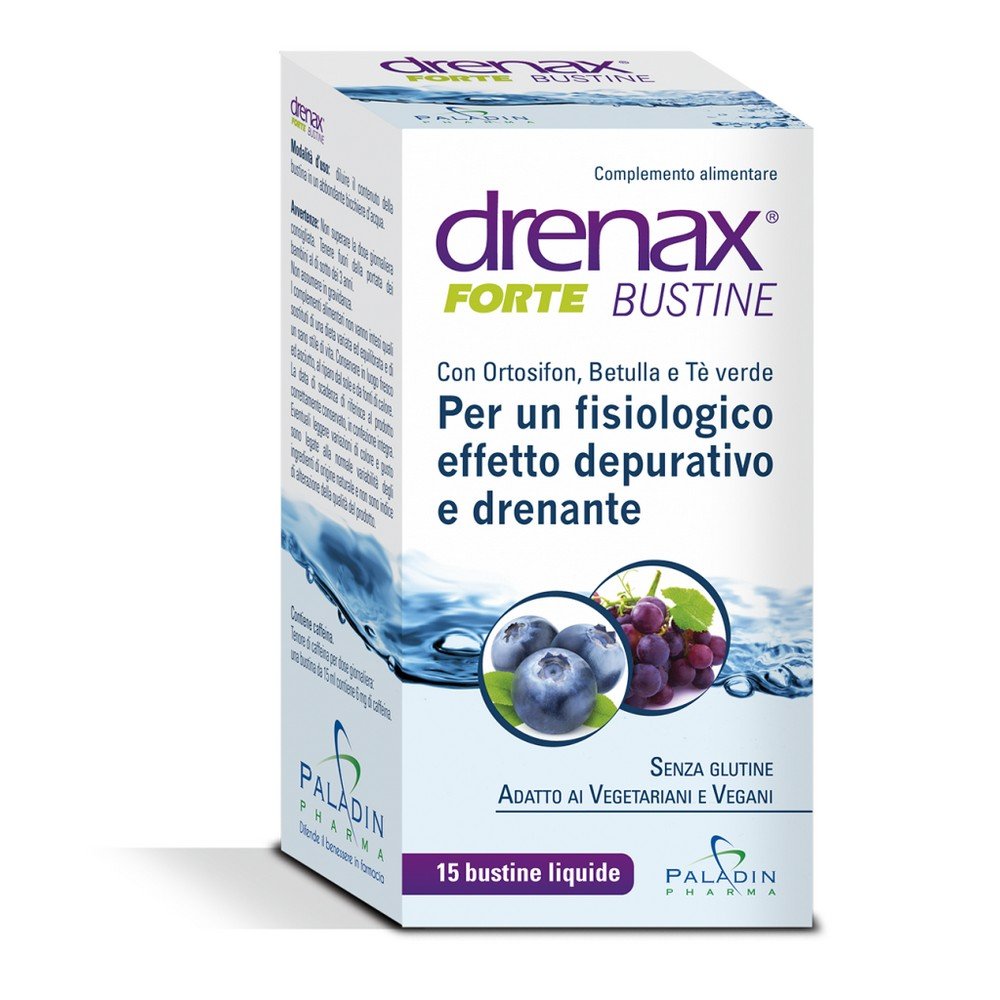 Drenax Forte Blueberry Draining Supplement 15 Stick Pack,Drenax Forte Mirtillo Integratore Drenante 15 Stick Pack,PALADIN PHARMA SpA