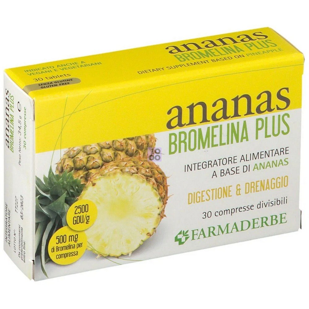Pineapple Bromelain Plus draining CELLULITE, microcirculation, digestion 30 tablets,Ananas Bromelina Plus drenante CELLULITE, microcircolo, digestione 30 compresse,FARMADERBE Srl