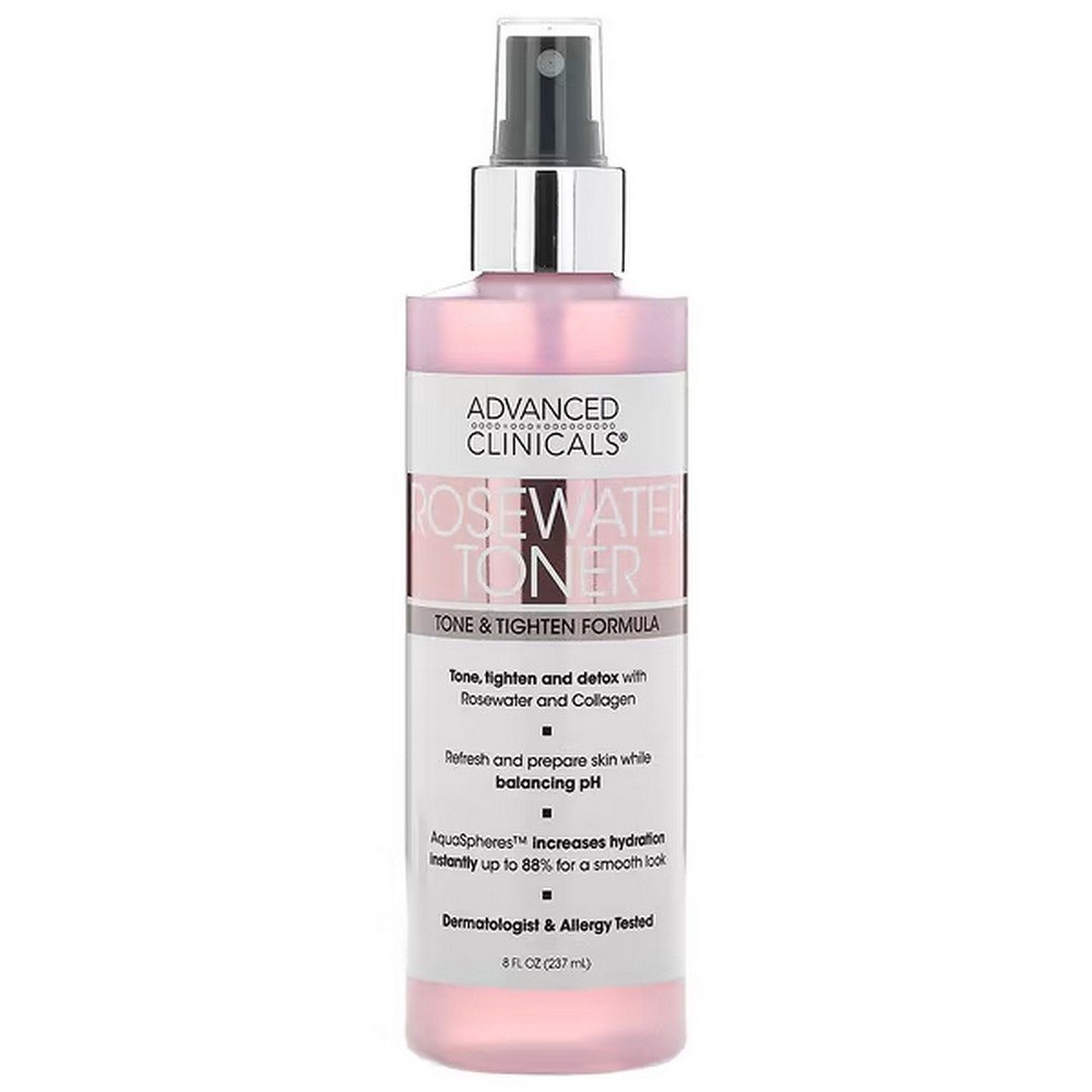 Advanced Clinicals, Rosewater Toner, Tone & Tighten Formula, 8 fl. oz. (237 ml),Advanced Clinicals, Тоник с розовой водой, тонизирующий и придающий упругость состав, 237 мл (8 жидк. унций)