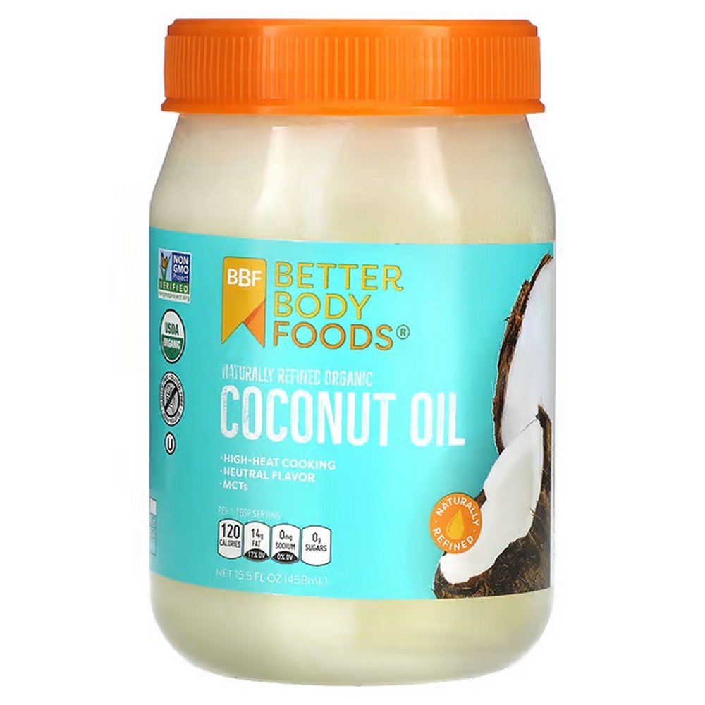 BetterBody Foods, Naturally Refined Organic Coconut Oil, 15.5 fl. oz. (458 ml),BetterBody Foods, Natürlich raffiniertes Bio-Kokosnussöl, 458 ml (15,5 fl. oz.)