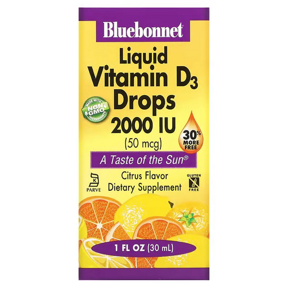 Bluebonnet Nutrition, Liquid Vitamin D3 Drops, Natural Citrus Flavor, 2000 IU, 1 fl. oz. (30ml),Bluebonnet Nutrition, Жидкий витамин D3 в каплях с натуральным цитрусовым вкусом, 2000 МЕ, 30 мл (1 жидкая унция)