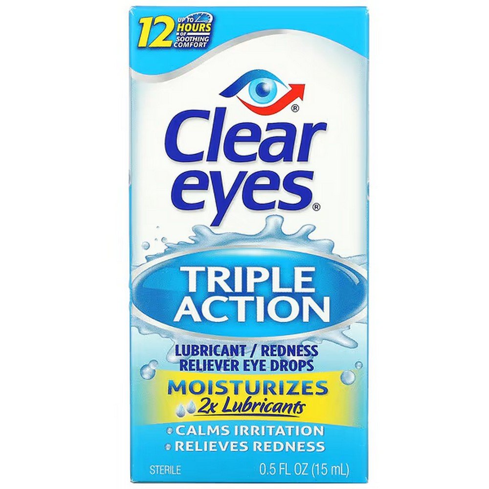 Clear Eyes, Triple Action, Lubricant/Redness Reliever Eye Drops, 15 ml (0.5 fl. oz.),Clear Eyes, Triple Action, Lubricant/Redness Reliever Eye Drops, 15 ml (0, 5 fl. oz.)
