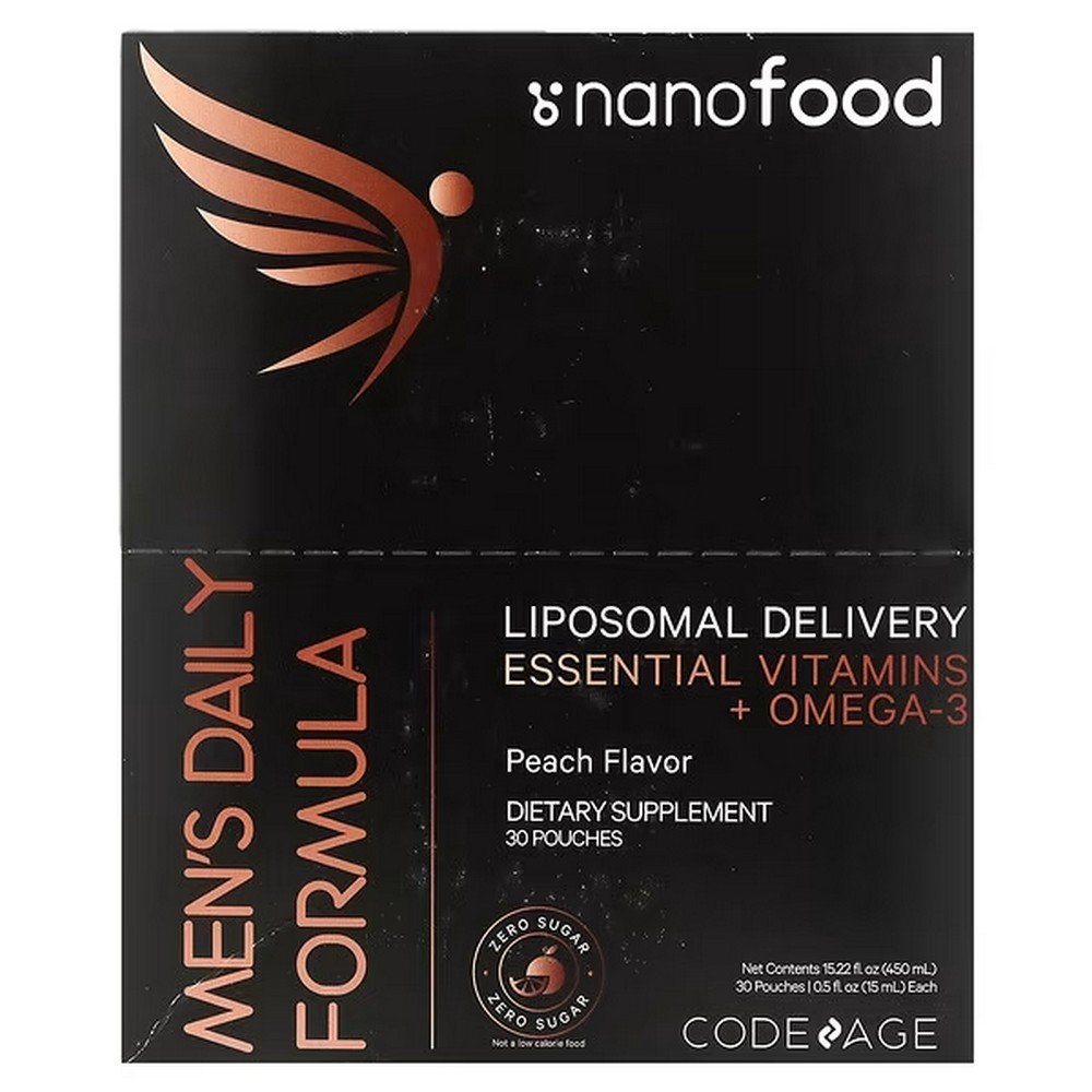 Codeage, Nanofood, Men's Daily Formula,Essential Vitamins & Omega-3, 30 Packets, 0.5 fl oz (15 ml) ,Codeage, Nanofood, ежедневная формула для мужчин, незаменимые витамины и омега-3, 30 пакетиков по 15 мл (0,5 жидк. унции)