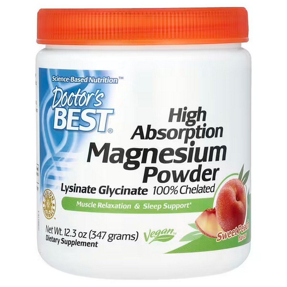 Doctor's Best, Easy to Absorb Magnesium Powder, Sweet Peach Flavor, 12.3 oz (347 g),Doctor's Best, легко усвояемый порошок из магния со вкусом сладкого персика, 347 г (12,3 унции)