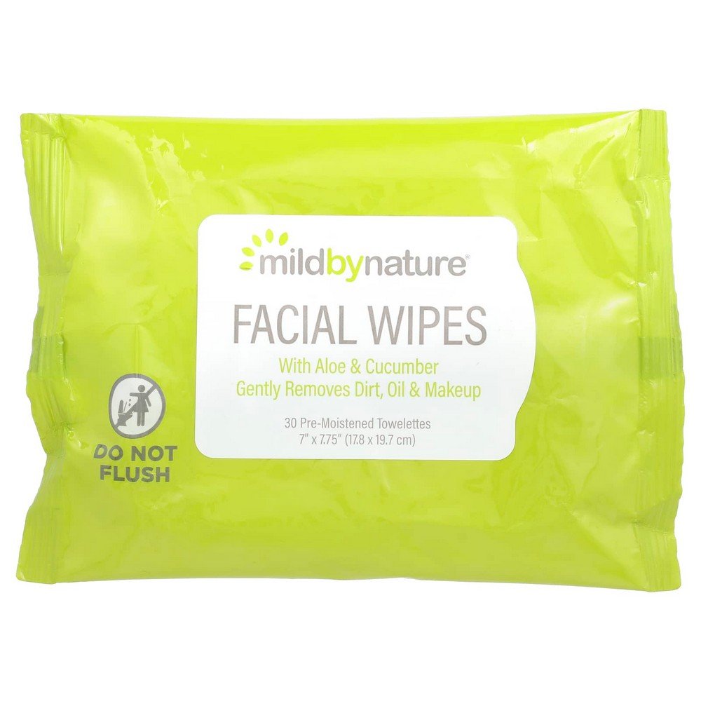 Mild By Nature,Aloe & Cucumber Facial Wipes,Biodegradable,30 Pre-Moistened Towelettes,Mild By Nature, Aloe und Gurke, biologisch abbaubar,30 feuchte Tücher
