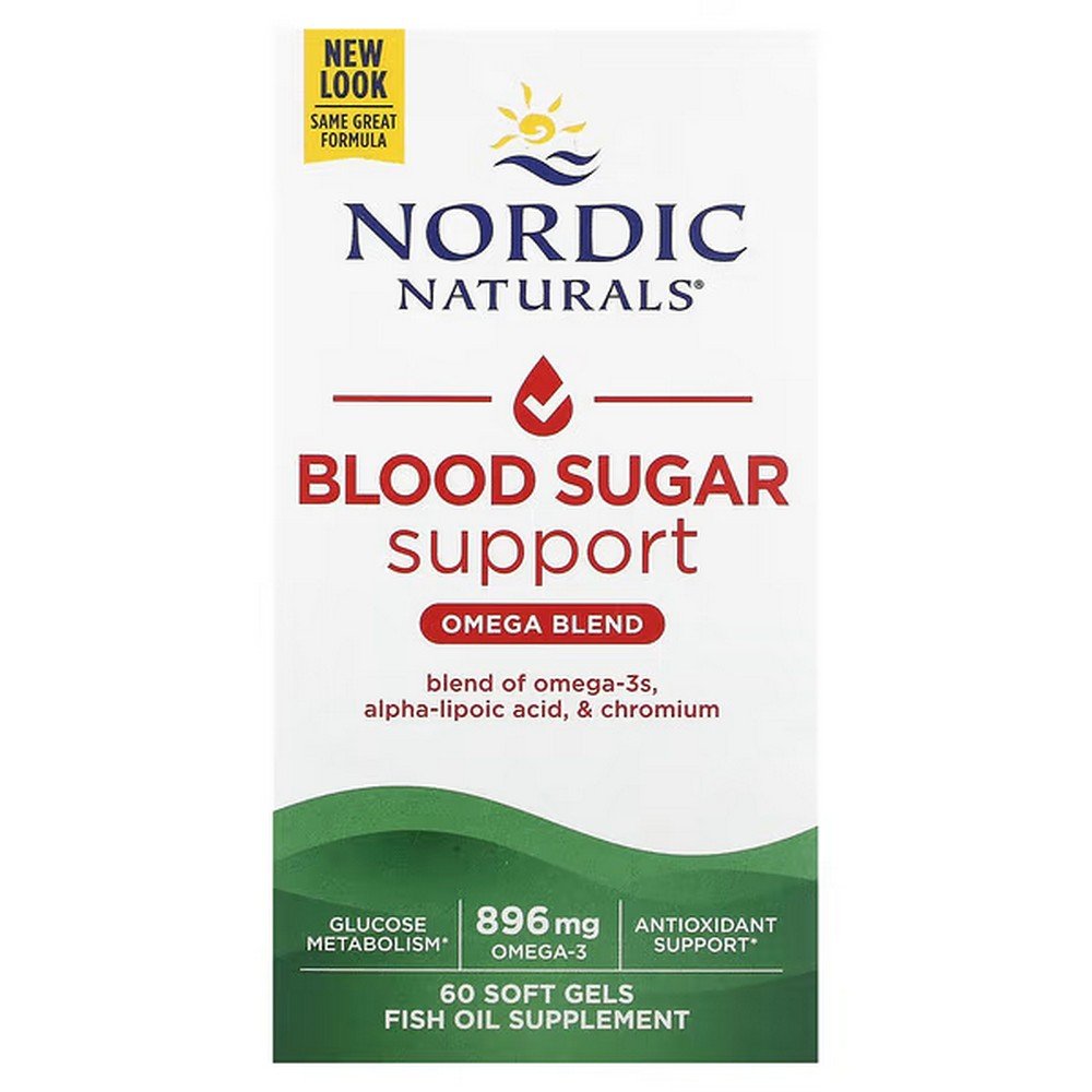 Nordic Naturals, Blood Sugar Support, Omega Blend, 896 mg, 60 Softgels (448 mg),Nordic Naturals, Поддержка уровня сахара в крови, смесь омега-кислот, 896 мг, 60 мягких таблеток (448 мг)