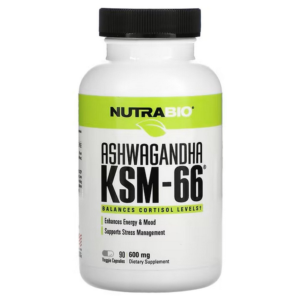 NutraBio, Ashwagandha KSM-66, 600 mg, 90 V capsules,НутраБио, Ашваганда КСМ-66, 600 мг, капсулы 90 В