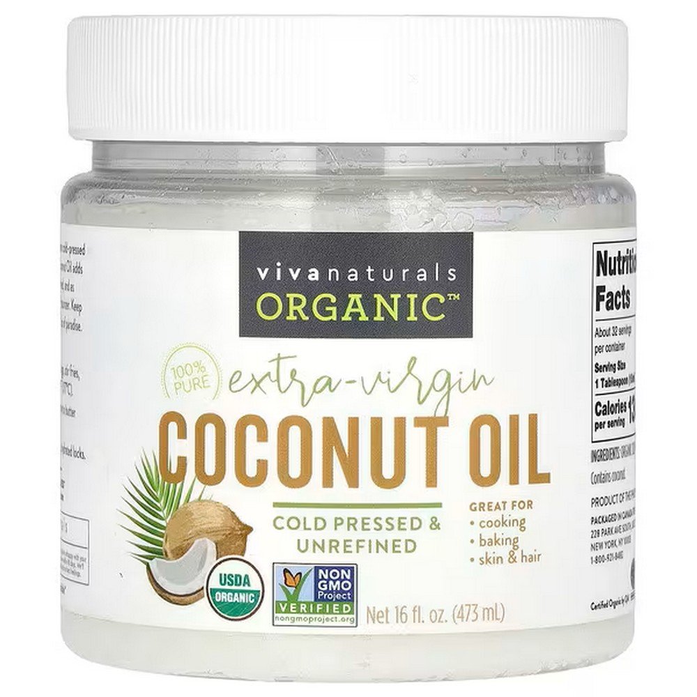 Viva Naturals, Organic Virgin Coconut Oil, 16 fl. oz. (473 ml),Viva Naturals, Natives Bio-Kokosnussöl, 473 ml (16 fl. oz.)